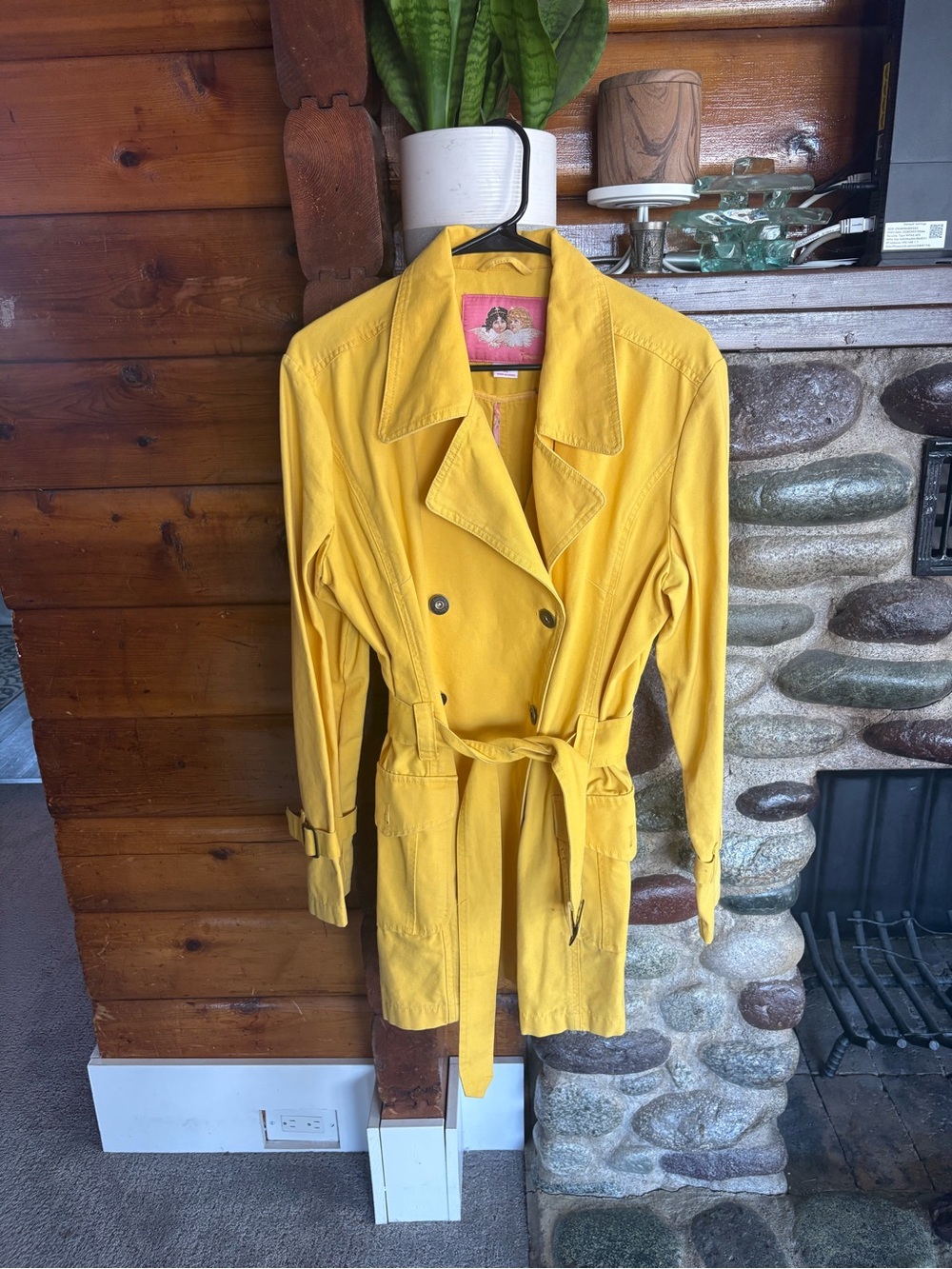 Fiorucci Yellow Double Breasted Belted Trench Coat XL Amazing Condition! Vintage